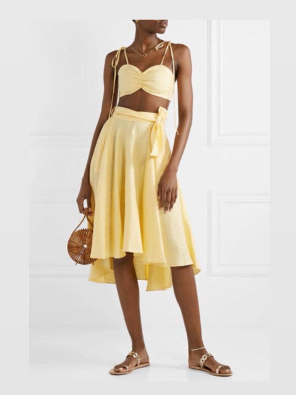 Miguelina Yellow High-Low Tie-Waist Midi Skirt & Matching Top